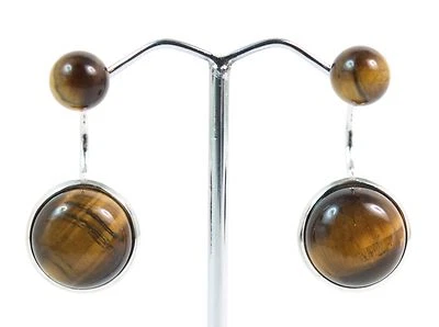 Orecchini pendenti in Occhio di Tigre e Argento 925 Made in Italy - Immagine 1 di 3