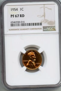 NGC - Wheat Cent - 1c - 1954  - PF-67-RD - Picture 1 of 2