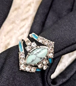 beautiful sparkley turquoise multilayer sz 6 ring - Picture 1 of 2