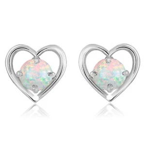 Tachuelas para mujer de oro blanco sólido de 14 quilates con forma redonda de ópalo australiano natural de 2,00 quilates - Imagen 1 de 1