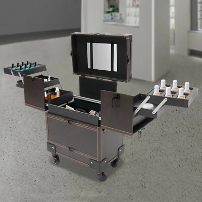 Carro Rectangular Cosmético Organizador Caja Rodante Maquillaje Tren Estuche con Espejo Foto 1 de 4