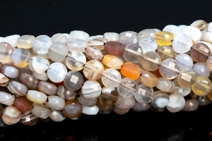 Botón redondo plano facetado de ágata de 4 mm grado AA cuenta suelta natural genuina - Imagen 1 de 4