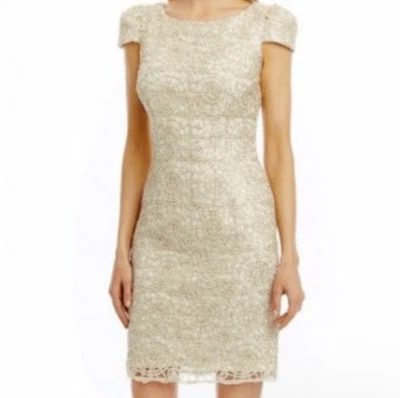 Nicole Miller Ivory and Gold Sequin and Lace Cocktail Dress Size 2 - Image 1 of 4