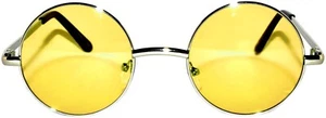 KIDS CHILD SIZE ROUND SUNGLASSES YELLOW COLORED LENS SILVER HIPSTER RETRO CIRCLE - Picture 1 of 8
