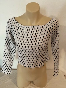 OSCAR ST Cropped Smocked Polka Dot Top With 3/4 Sleeve / Women’s Size L BNWT - Picture 1 of 6