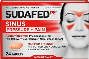 New Sudafed PE Sinus Congestion Tablets, Maximum Strength, Non-Drowsy, 24 ct - Picture 1 of 6