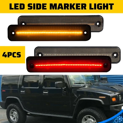 For Hummer H2 2003-2009 Smoke Lens LED Side Marker Light Amber/Red Front/Rear 4X - Image 1 of 4