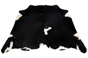 Alfombra de cuero de vaca natural grande blanco y negro - piel de pelo premium - Imagen 1 de 10