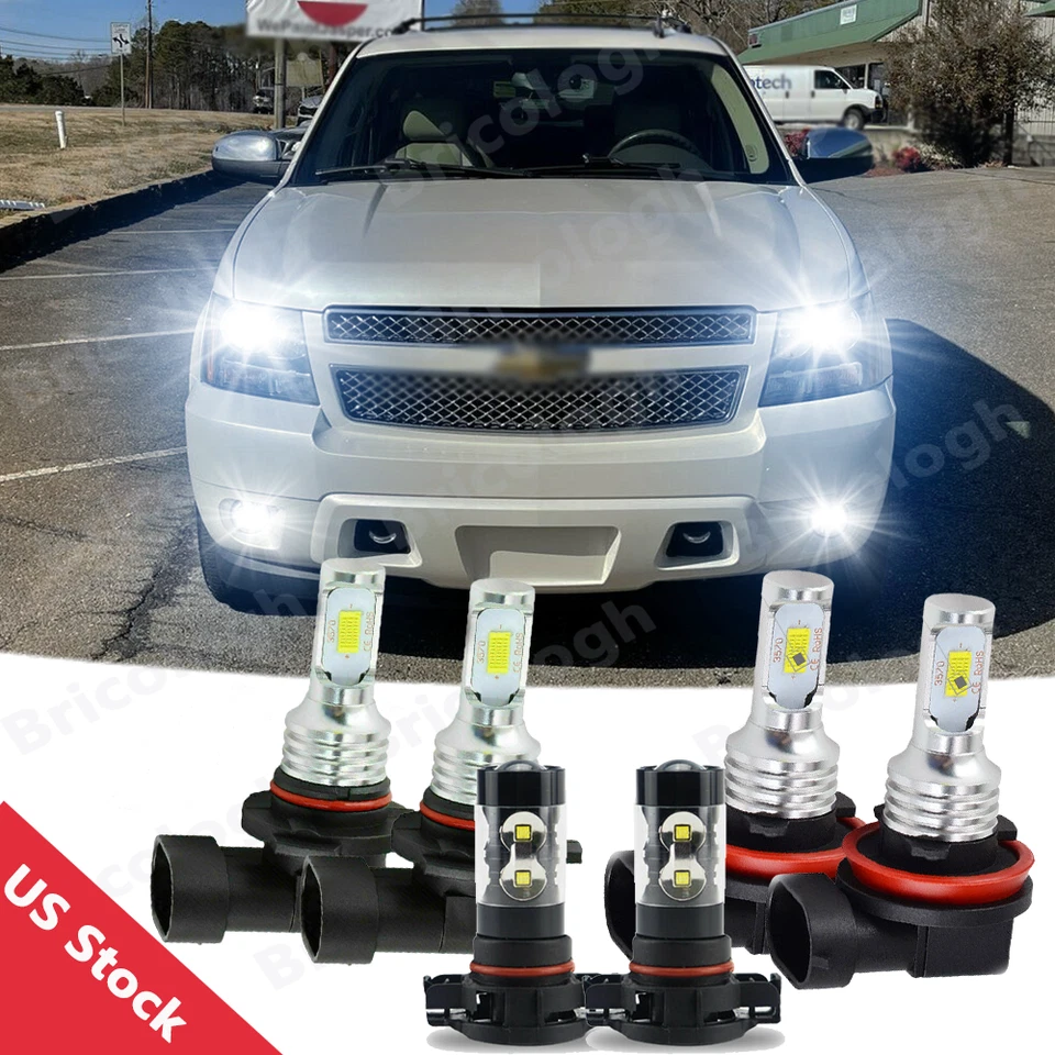 Farol de LED + kits de lâmpadas de neblina para Chevy Suburban Tahoe 6x 6000K 2007-2014 - Imagem 1 de 4