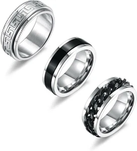 MILACOLATO 3PCS Stainless Steel Band Fidget Rings Spinner Calm Anxiety SIZE 8 - Picture 1 of 2