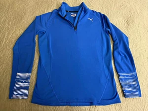 PUMA Running LifeStyle Men M Blue Race Polo Zip Shirt Top Long Sleeves Reflectiv - Picture 1 of 12