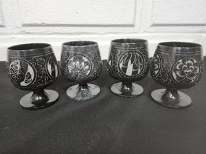 Vintage geschnitzte schwarze Marmor Kelche - 4er Set - Bild 1 von 10