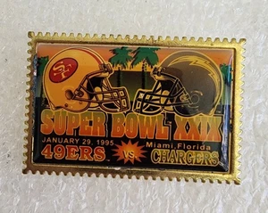 🏈🔥 NFL SAN FRANCISCO 49ERS/CHARGERS 🏈`SUPER BOWL XXIX STAMP SHAPED PIN - Picture 1 of 9