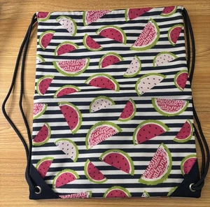 THIRTY ONE THERMAL BAG NEW NO TAGS CINCH CLOSURE WATERMELON PATTERN BLACK STRAPS - Picture 1 of 5