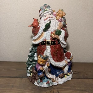 Vintage Weihnachtsmann Keramik Keksdose ca. 12 Zoll Spielzeug Teddybär Helfer Baum - Bild 1 von 11