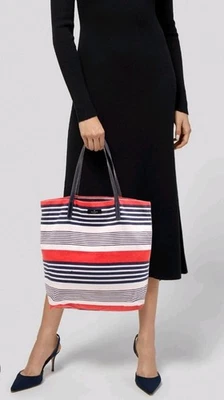 Bolso Shopper Kate Spade de Lona y Cuero a Rayas Rojo Blanco Azul Foto 1 de 4