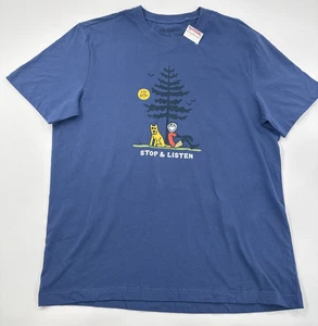 Life Is Good T Shirt Uomo Grande Uomo Cane Campeggio Blu Grafica Tee Morbida S/S NUOVA - Foto 1 di 6