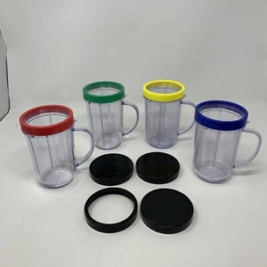 Juego de repuesto original Magic Bullet 4 tazas y tapas de anillos de color - Imagen 1 de 7