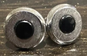 Vintage Silver Tone Cufflinks w/ Black Onyx Center Art Deco Costume Jewelry USED - Picture 1 of 6
