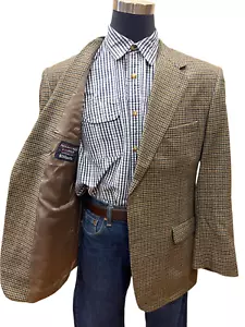 42R Roundtree & Yorke Men Blazer Sport Coat Suit Jacket Wool Houndstooth Tweed - Picture 1 of 11