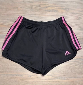 READ Adidas Running Shorts Girls L (14) Black w/ Pink Stripes Athletic Work Out - Picture 1 of 17