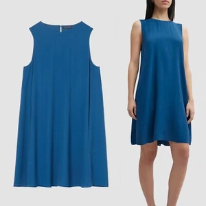 EILEEN FISHER Silk Georgette Crepe Round Neck Dress in Atlantis Blue Size XL - Picture 1 of 2
