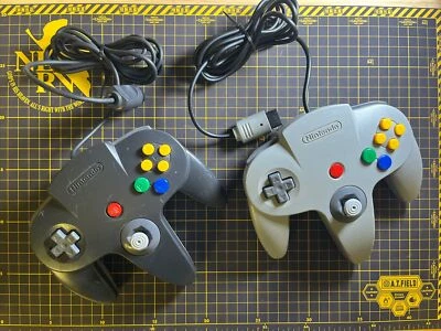 Lot 2 Nintendo 64 Grey Black Controller NUS-005 Official N64 OEM TESTED Working - Image 1 of 4
