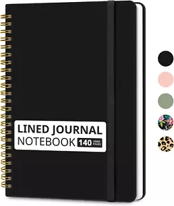 Lined Spiral Journal Notebook, 140 Pages, College Ruled, A5 (6"X8"), Black - Picture 1 of 12