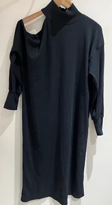 Boohoo Dress Size 10 Black High Neck Cold Shoulder Midi Party Going Out Oversize - Picture 1 of 9