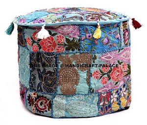 Pouf Ottoman Turquoise Indian Poof Pouffe Foot Stool Floor Pillow Ethnic Decor - Picture 1 of 3