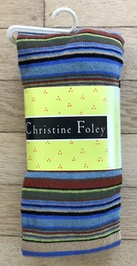 Christine Foley Vintage 90s Girls Multi Color Striped Footed Tights Size 7-8 NOS - Picture 1 of 7