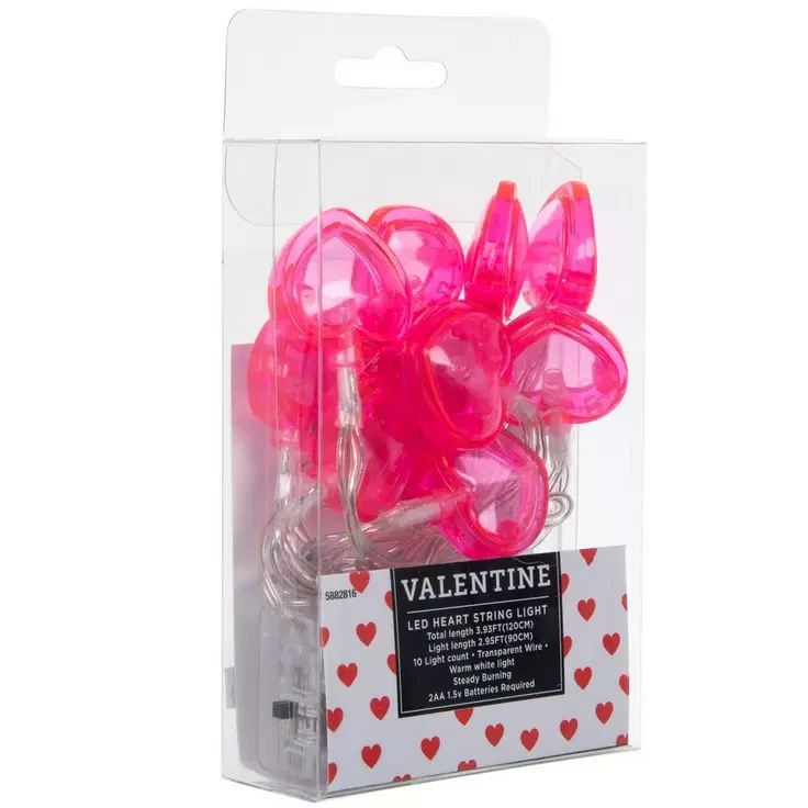 1 paquete de luces LED de corazón rosa 10 luces 3' San Valentín operadas en batería Foto 1 de 1