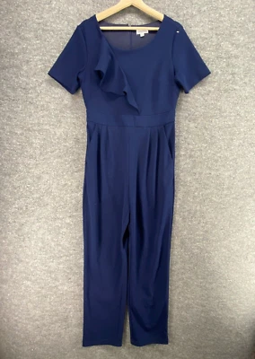 Mono Tahari Mujer 8 Azul Cremallera Manga Corta Cuello Redondo Ajustado Informal Sólido Foto 1 de 4