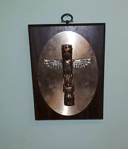 Totem Plaque with Eagle Wolf Man hanging wall art decor Canada Souvenir 7.75" - Picture 1 of 5