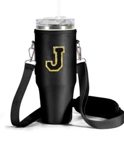Stanley Cup 40 oz Borsa Portaoggetti Personalizzata Iniziale "J" Nera Con Oro Vedi Foto - Foto 1 di 8