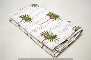 Colcha de algodón Gudri hecha a mano india edredón kantha estampado palmera algodón - Imagen 1 de 5