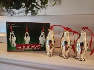 3 Shiny Penguin Ornaments Home For The Holidays May Department Store 2003 NEW! - Picture 1 of 6