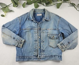 VTG Guess Men's Denim Trucker Jacket Fleece Lined Button Size XL Made in USA - Foto 1 di 17
