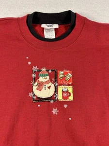 VTG 90s Embroidered Christmas Holiday Crewneck Sweater Red Snowman Womens XL - Picture 1 of 8