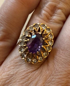 Anillo grande ovalado vintage de oro amarillo de 14 quilates amatista - 4 g - talla N - Imagen 1 de 6