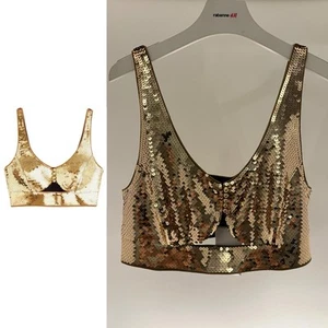 *CHEAP RRP £90* New H&M Designer Rabbane Gold Sequin Summee Bra Crop Top Size XL - Picture 1 of 10