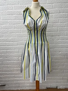 Marc Cain New Blue/ Yellow Striped Halterneck Knee Length Dress Size UK 12/ 14 - Picture 1 of 10