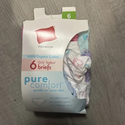 HANES 6-pack Premium Organic Cotton Pure Comfort Briefs Girls SIZE 6  NWT - Image 1 of 4