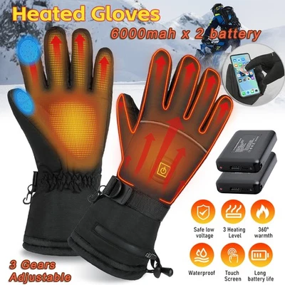DUOERLAN XL Men Motorcycle Electric Heated Gloves Touchscreen Winter Skiing Warm 6000mAh