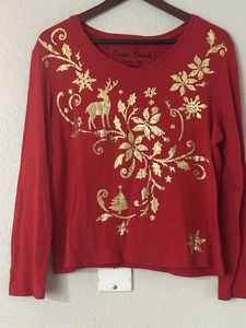 ONQUE CASUALS rotes Urlaubsshirt Damen Größe M Goldhirsche - Bild 1 von 12