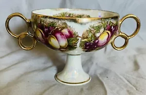 Royal Sealy Fruit Compote Double Handle Footed Cup/Bowl Fine China Gold Trim - Picture 1 of 6