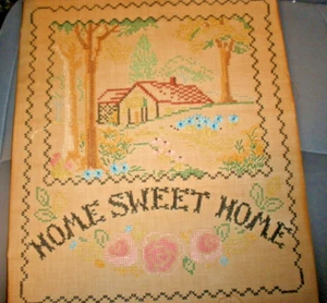 Vintage Home Sweet Home Finished Cross Stitch Piece 13" x 15" - Picture 1 of 3