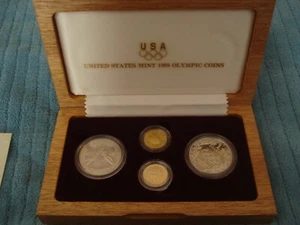 1988-S+W US MINT OLYMPIC TORCH SILVER PROOF + LIBERTY GOLD FIVE DOLLAR COIN SET - Picture 1 of 10