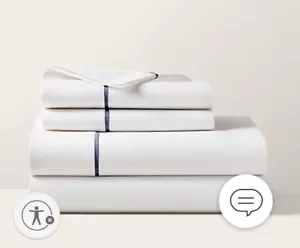 Ralph Lauren Organic Cotton Percale Palmer Queen Flat Sheet $175 White/Polo Navy - Picture 1 of 4