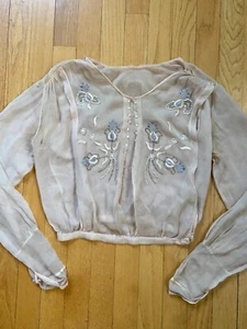 Antique Vintage Edwardian Early 1900s Ivory Floral  Embroidered Blouse Shirt - Picture 1 of 5